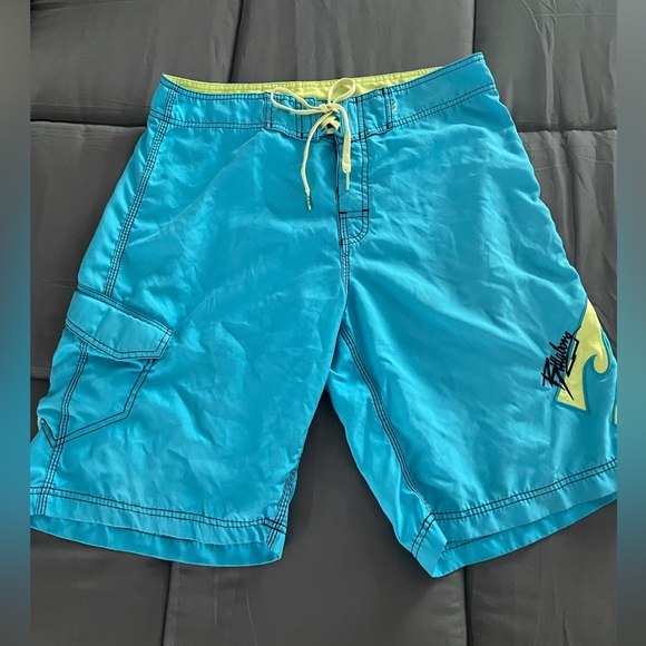 Billabong Swim Mens Bathing Suit Size 33 Blue And Yellow Good